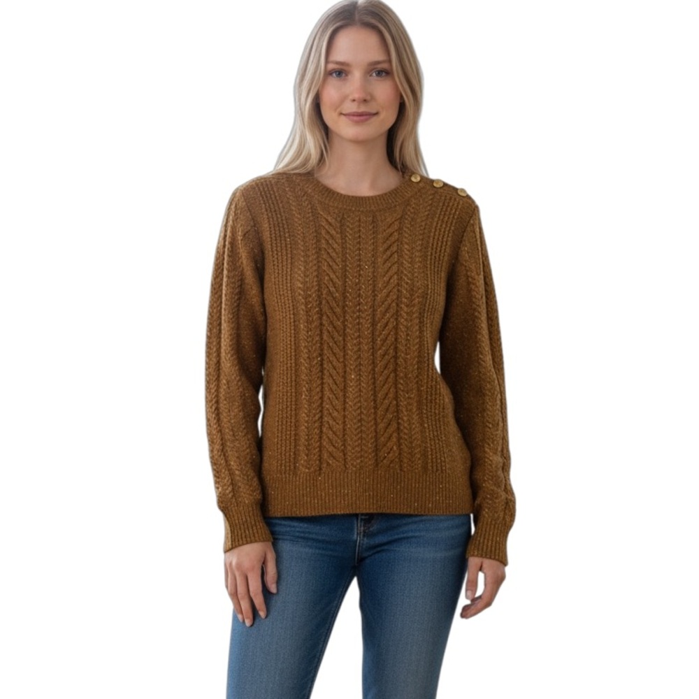 J.Crew Confetti Cableknit Wool Blend Sweater Mustard Gold Size L